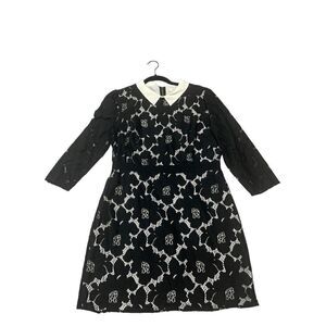 Oasis Womens 3/4 Sleeve Lined Collar Lace Pencil Mini Dress White Black Size 14